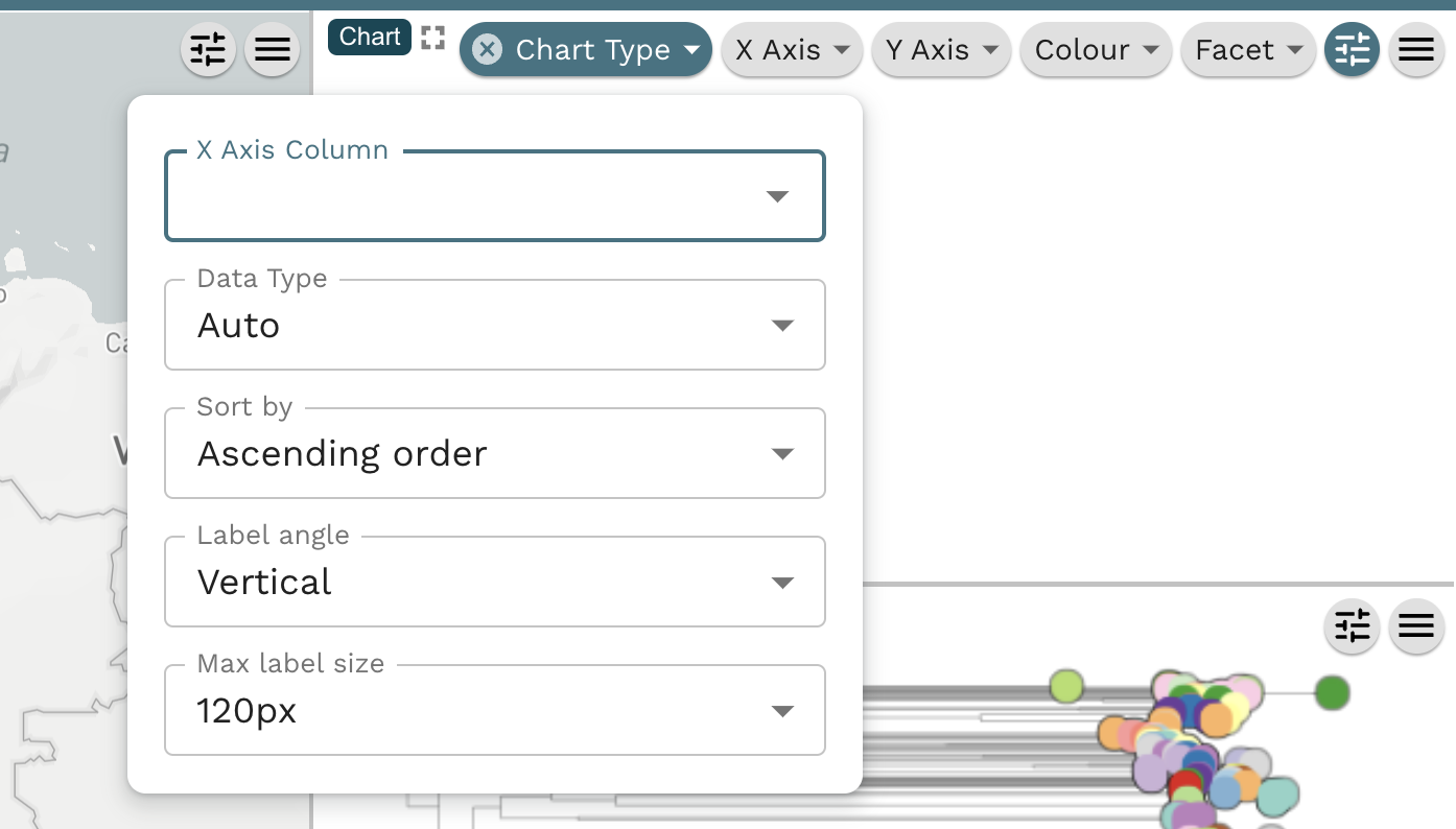 Task2: Present WGS QC statistics in a chart. Step 5: A new window appears. In the X Axis Column, select "WGS_QC_no_contigs" and for "Maximum number of bins" select 10.