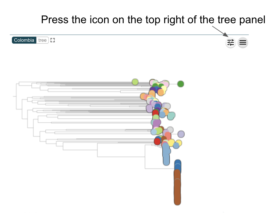 Task 4: Plot metadata blocks for CTX-M-15, NDM-1, KPC and OXA genes. What are the prevalent AMR mechanisms detected ? Step 1: Press the icon on the top right of the tree panel.